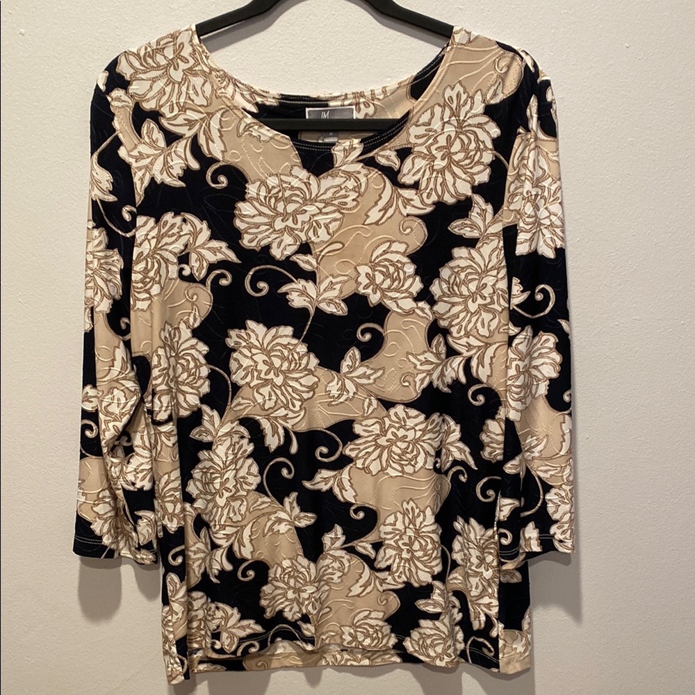 JM Collection Floral Print Women's Top - Black and Cream size M